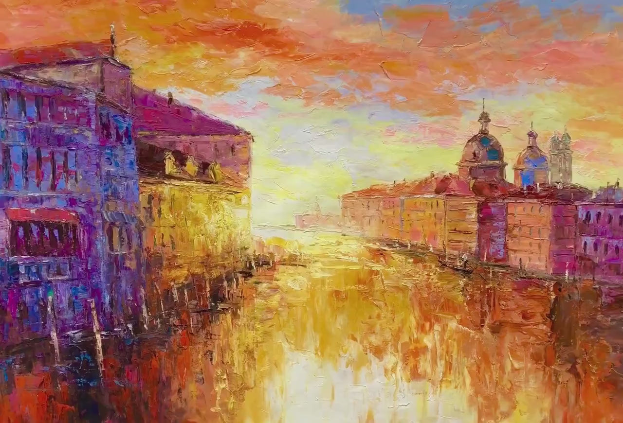 Grand Canal Of Venice Sunrise | Original Art Oil Painting - Palette Knife, Large Wall Art