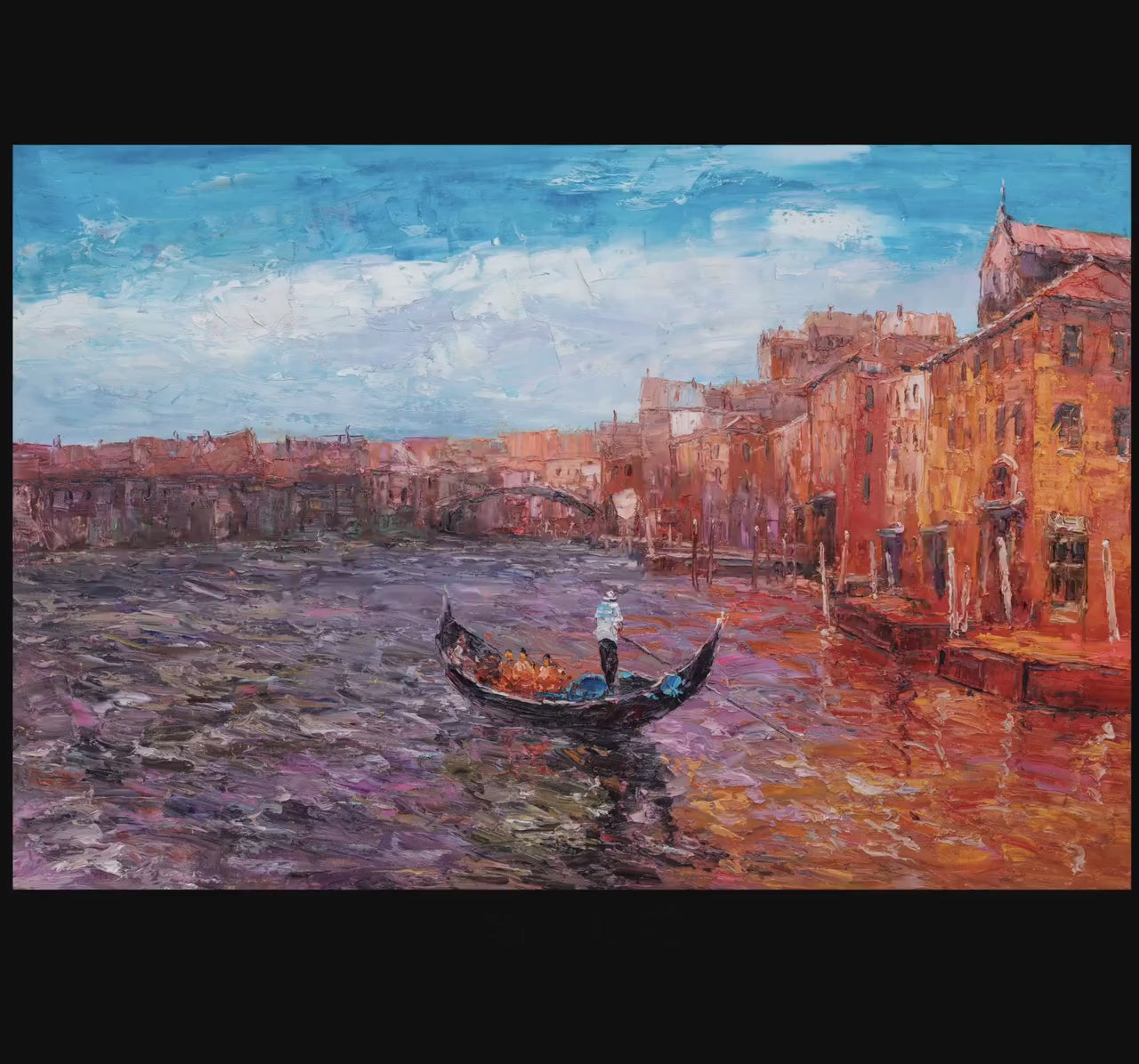 Modern Art, Original Oil Painting, Impasto Venice Cityscape, "Venetian Reflections" - Stretched Canvas, Aesthetic Room Decor, Ready To Ship