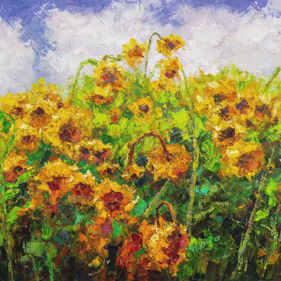 Original Sunflower Painting, "Sun Worshippers," Large Textured Oil Painting