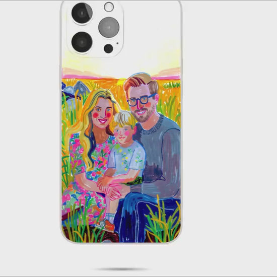 Custom Family Portrait iPhone Case – Illustrated Silicone Cover Gift - Personalized iPhone 15/16 Case – Family Portrait iPhone Cover