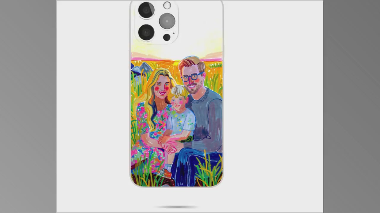 Custom Family Portrait iPhone Case – Illustrated Silicone Cover Gift - Personalized iPhone 15/16 Case – Family Portrait iPhone Cover