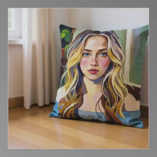 Custom Oil Style Portrait Pillow from Photo - Hand Painted Look - One Person or Pet - Cozy Art Cushion Gift