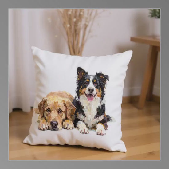 Custom Pet Portrait Pillow - Oil Painted Style from Photo - One Pet Only - Cozy Animal Throw Cushion