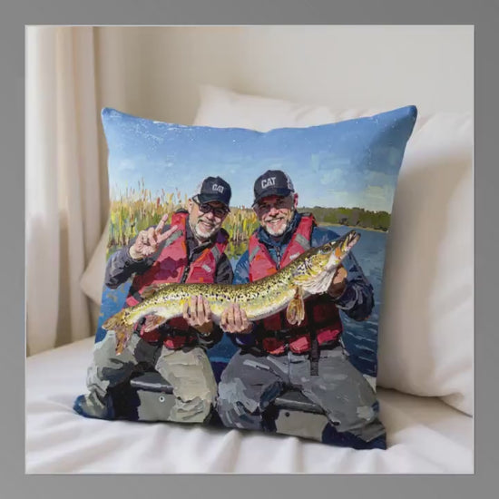 Custom Family Portrait Pillow from Photo - Oil Painted Style - Up to 3 People or Pets - Cozy Throw Cushion Gift