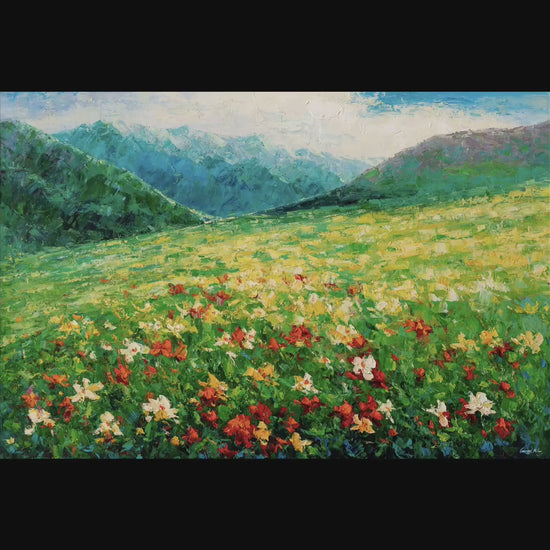 Ready to Hang Canvas Art: George Miller's Impasto Oil Painting of Spring Fields - Original Landscape Oil Paintings, Modern Painting