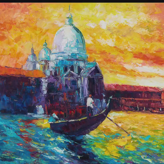 Venice At Dawn Grand Canal Gondola | Original Art Oil Painting for Contemporary Room Decor