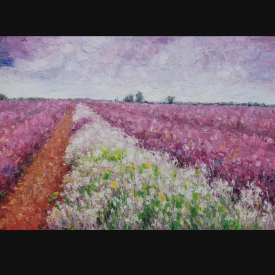 Bring the Outdoors Inside with this Handmade Flower Field Oil Painting, Ready-to-Hang on Your Wall