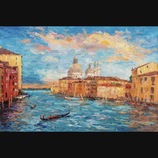 Original Oil Painting, Venetian Sunset, Textured Art, Italy Cityscape, Palette Knife Painting