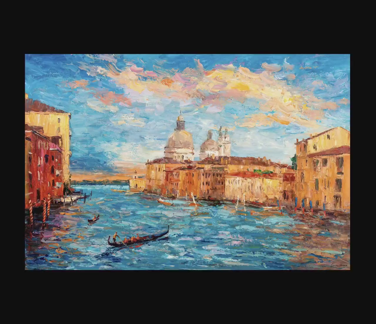 Original Oil Painting, Venetian Sunset, Textured Art, Italy Cityscape, Palette Knife Painting