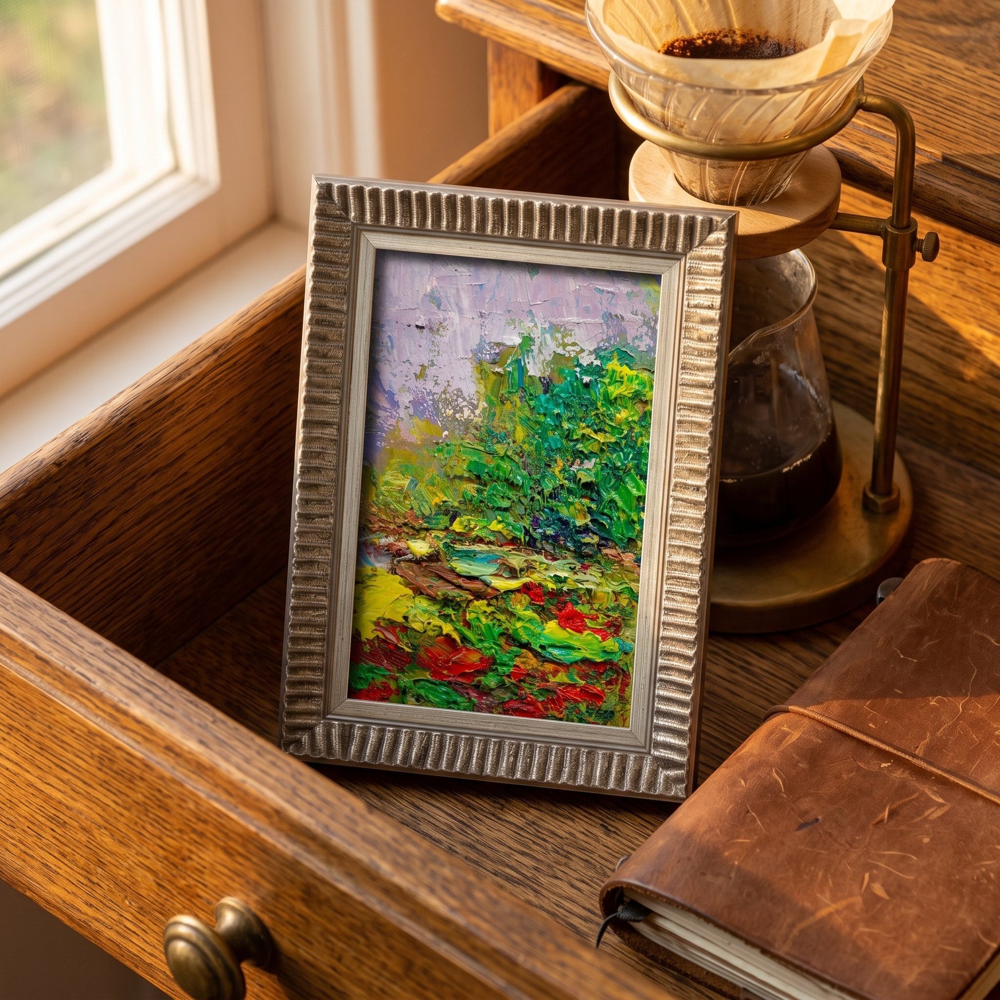 Rustic Farmhouse Study — Vibrant Expressionist Landscape Adds Color and Life to Cozy Creative Space