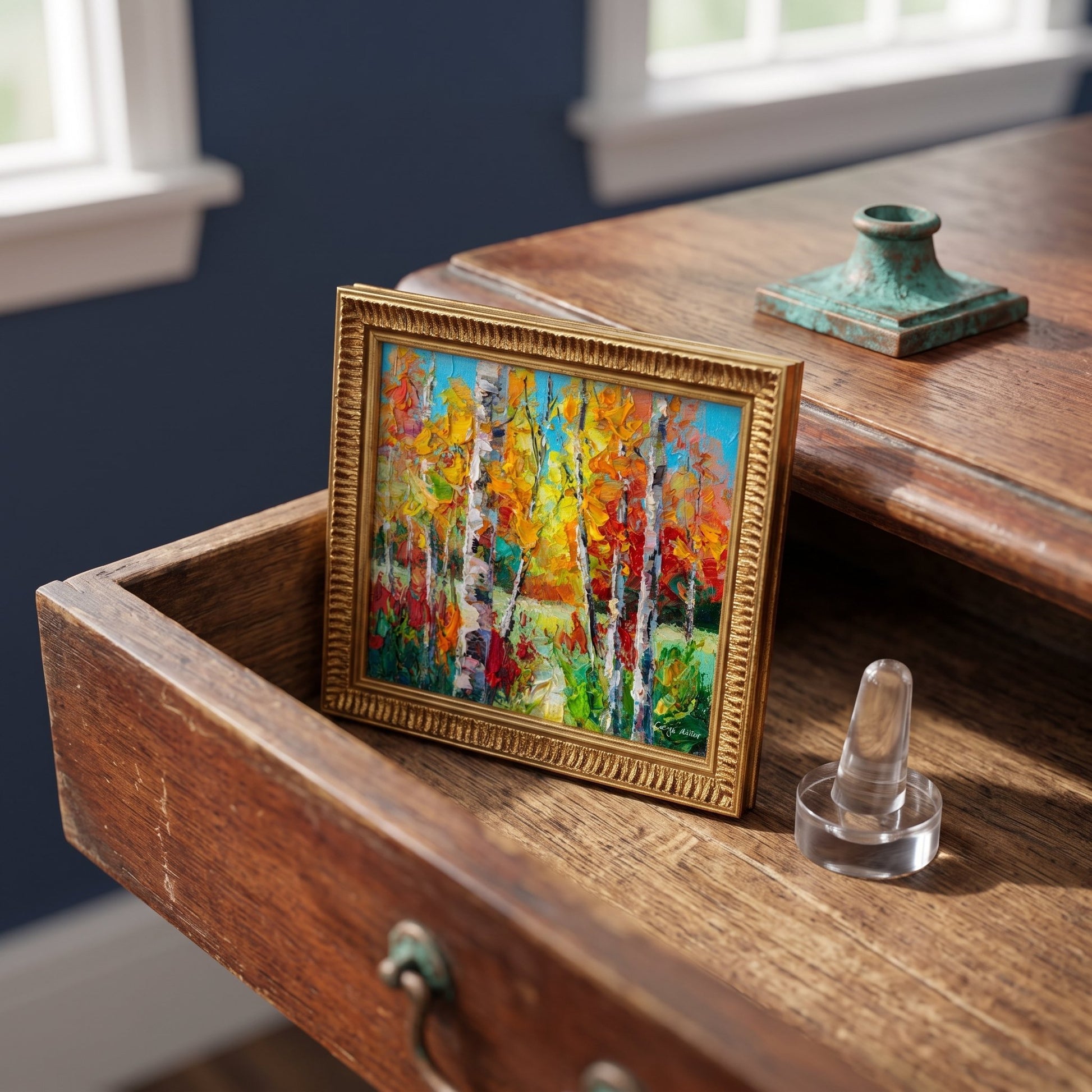 RusticFarmhouseStudy — VibrantImpressionistLandscapeAddsAutumnWarmthAndArtisticFocus