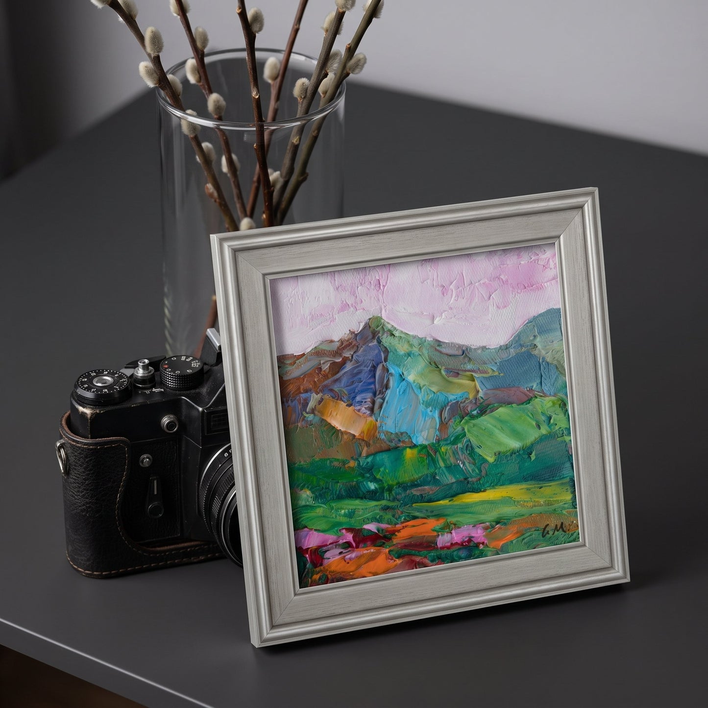 Contemporary study — Vibrant Expressionist landscape elevates minimalist space with bold color and texture