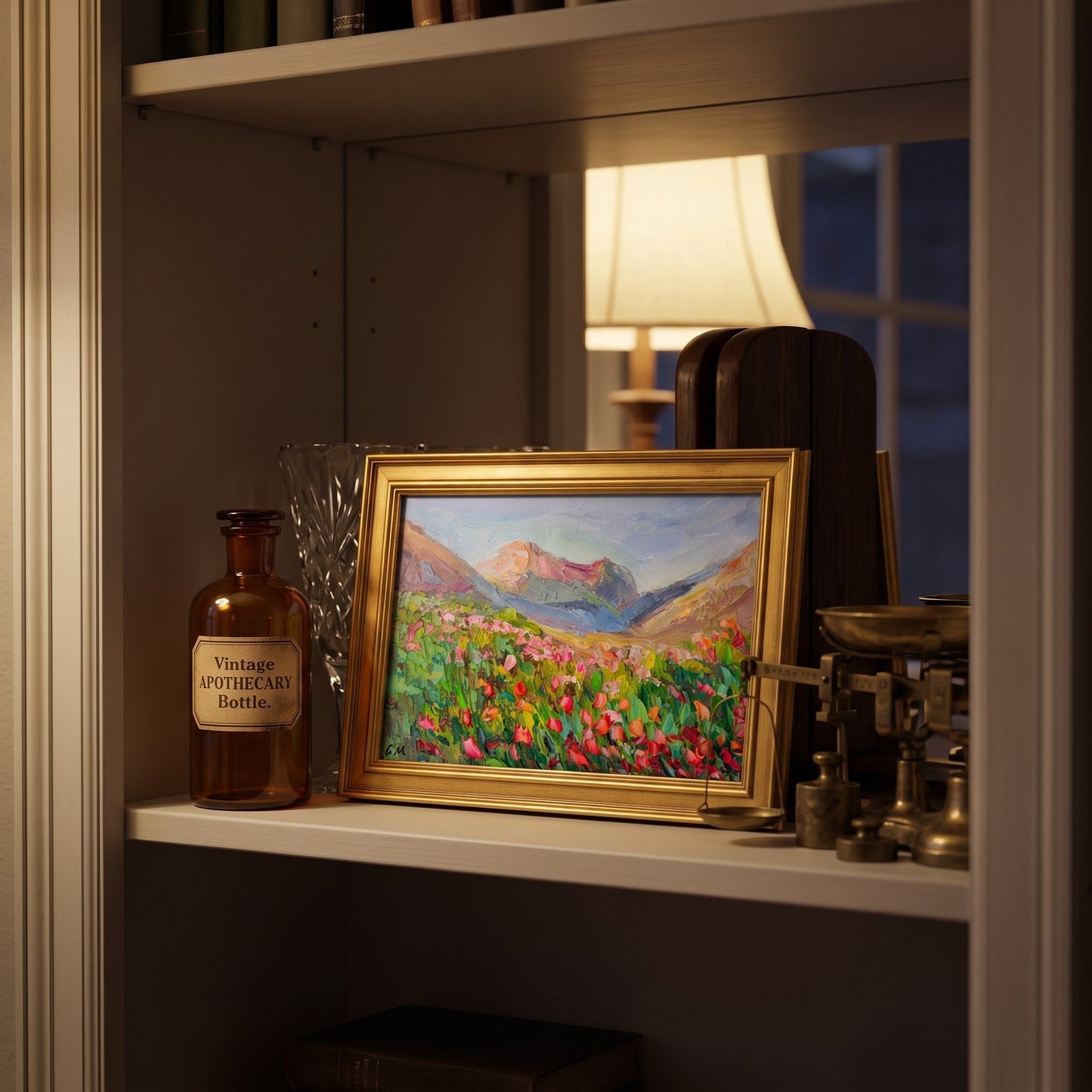 Vintage study — Impressionist floral landscape adds vibrant color and serenity to curated antique decor