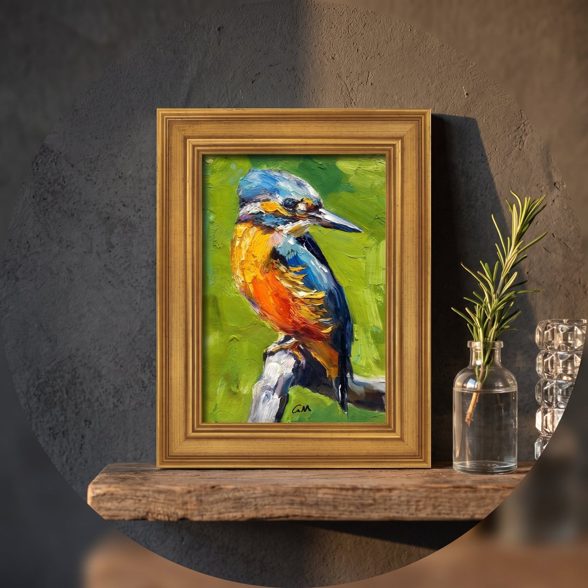 RusticFarmhouseEntryway — VibrantImpressionistBirdPaintingAddsColorAndLifeToTheSpace