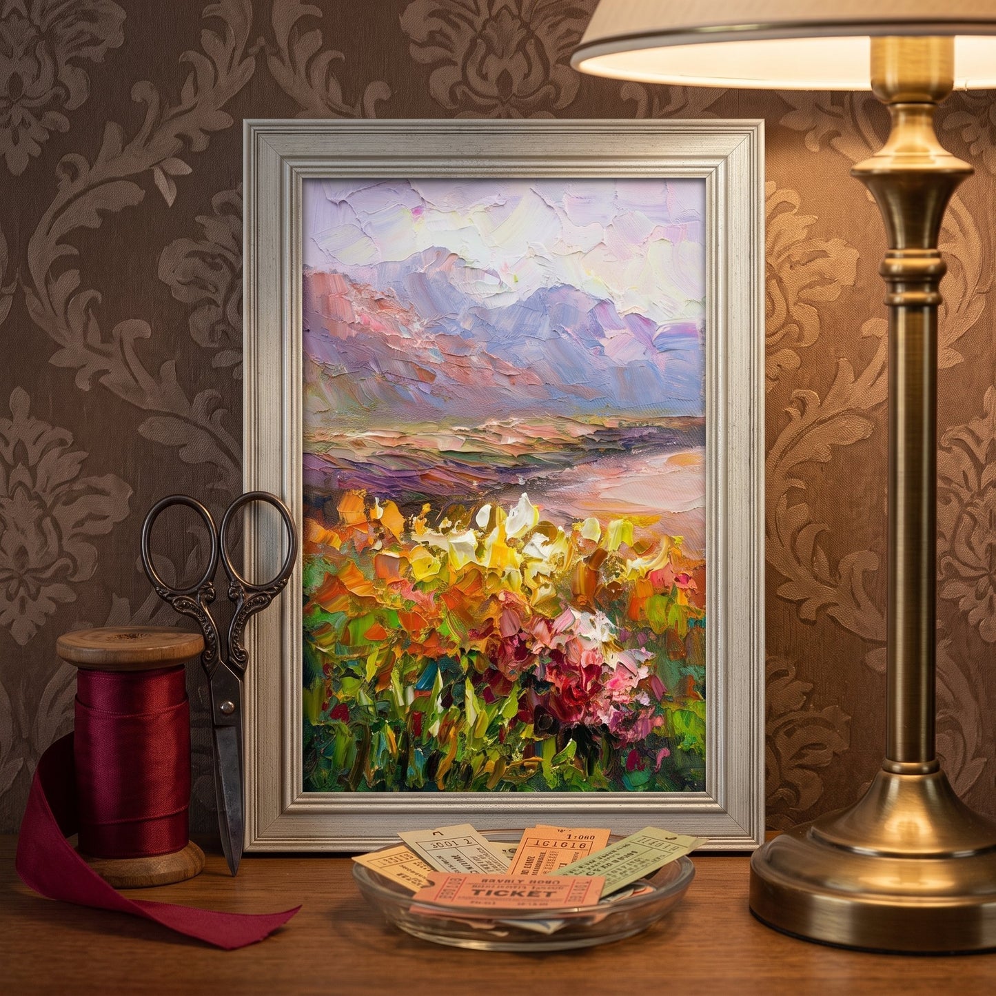 Vintage study — Impressionist landscape painting adds vibrant color and artistic warmth to classic decor