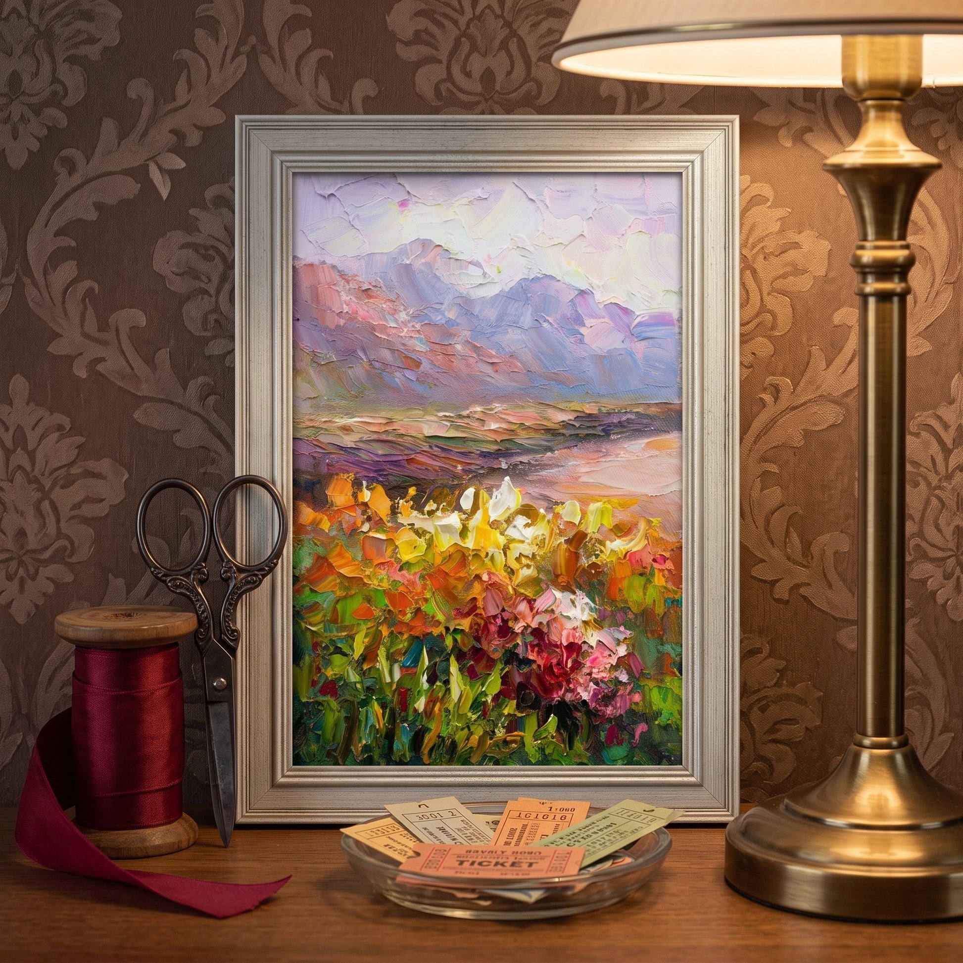 Vintage study — Impressionist landscape painting adds vibrant color and artistic warmth to classic decor