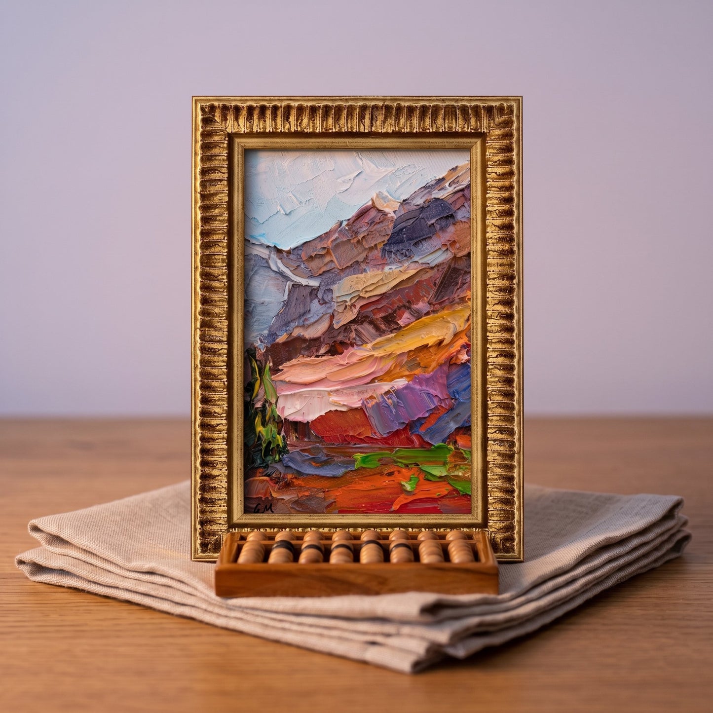 Minimalist study — Original expressionist landscape painting adds vibrant color and texture as a focal point