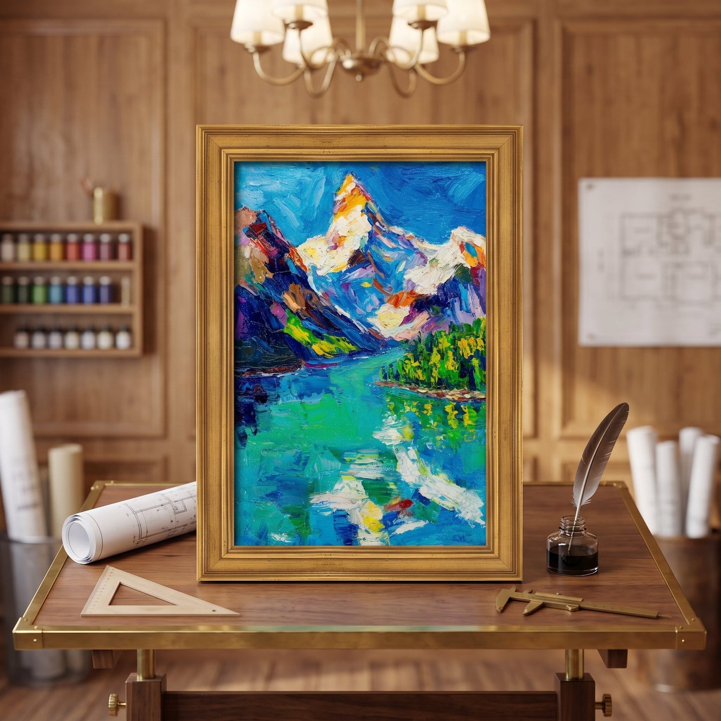 Study, MidCenturyModern — Vibrant Expressionist landscape elevates the space with bold color and emotional depth