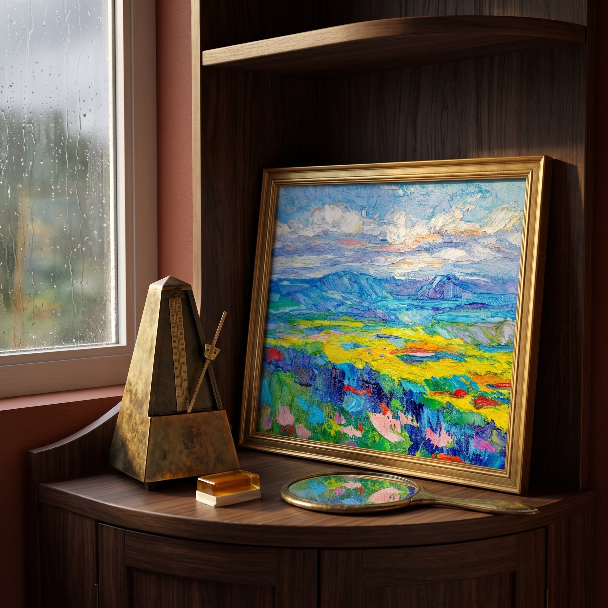 Rustic Farmhouse Study — Vibrant Impressionist Landscape Transforms Space with Color and Serenity