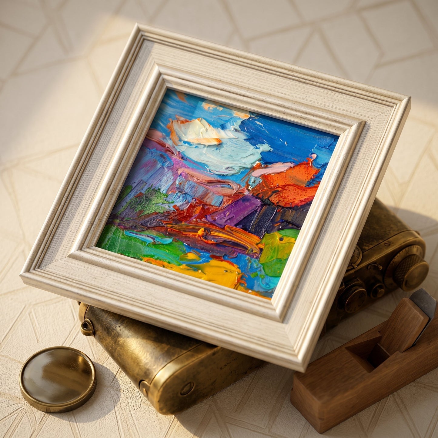 Eclectic study — vibrant Expressionist landscape painting adds bold color and texture to vintage-inspired decor