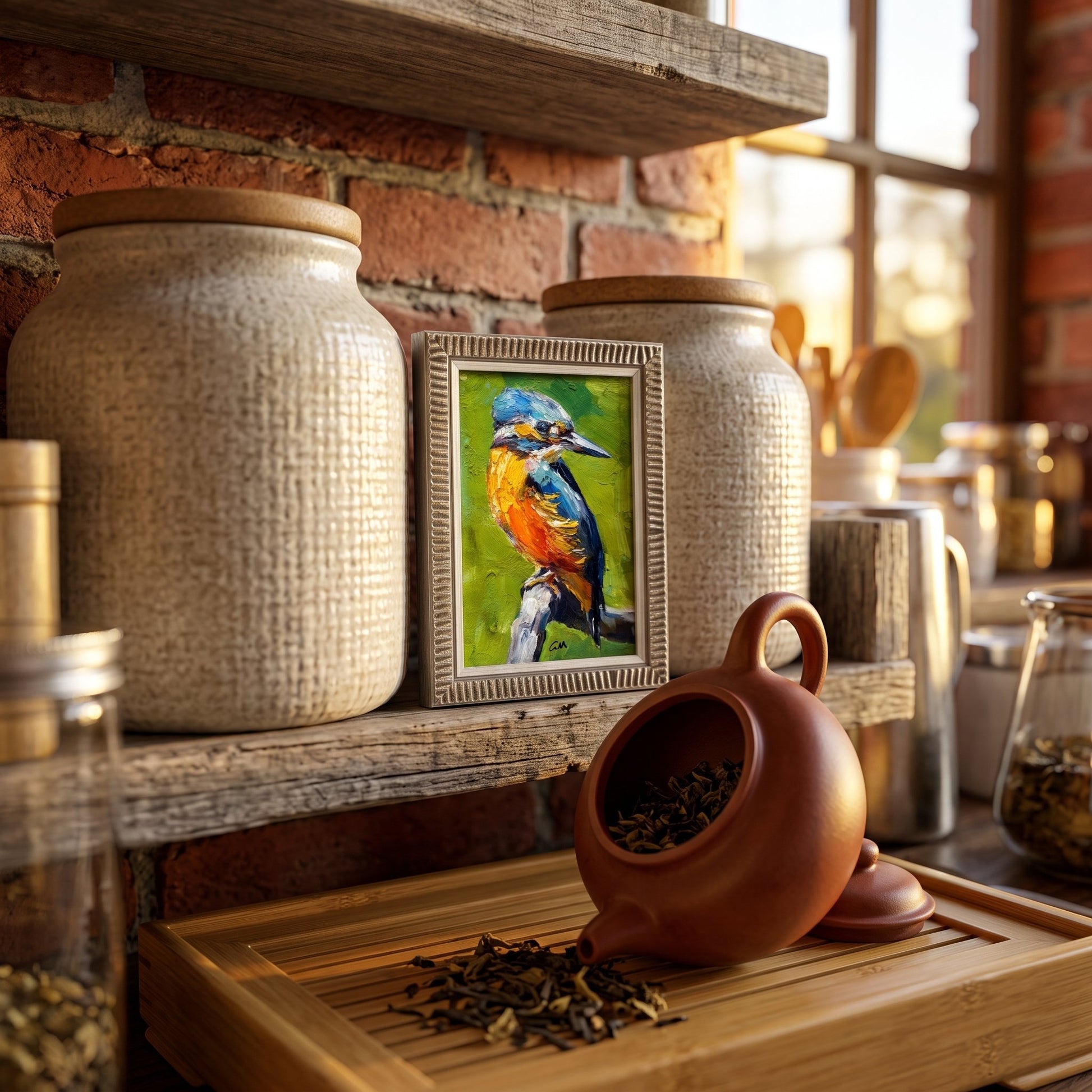 RusticFarmhouseKitchen — VibrantImpressionistBirdArtTransformsCozySpaceWithColorAndNature