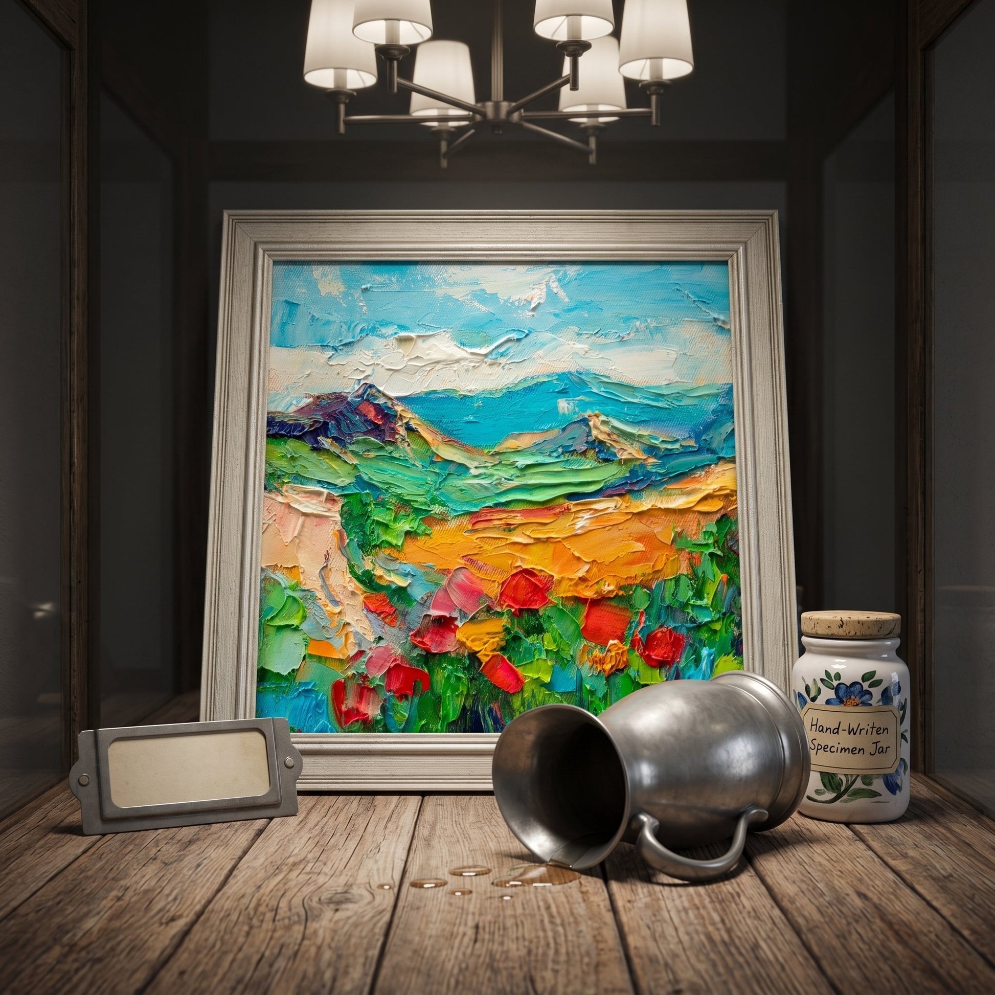 Rustic Farmhouse Entryway — Vibrant Impressionist Landscape Elevates Vintage Charm with Bold Colors and Textured Brushwork