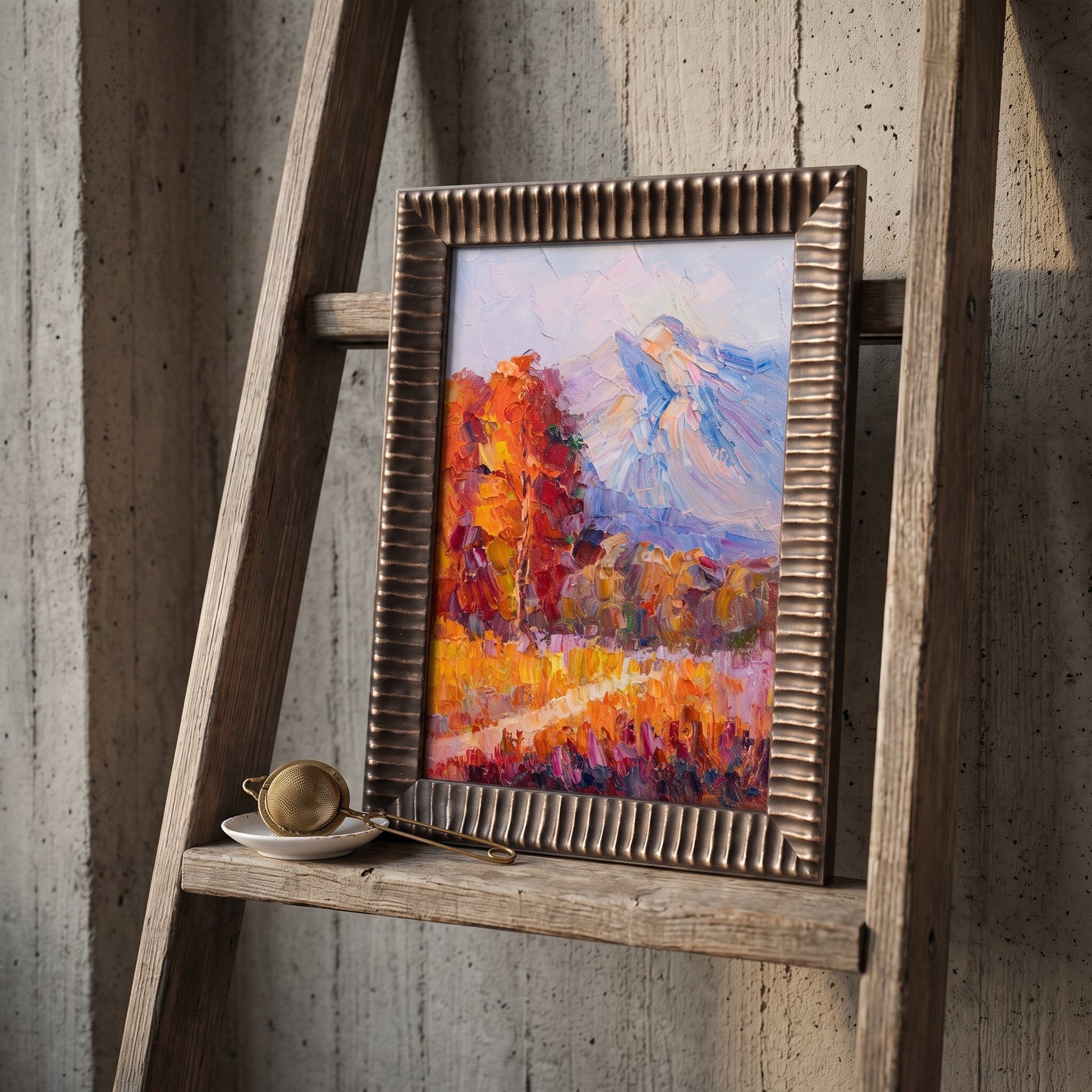 IndustrialLoftLivingRoom — VibrantImpressionistLandscapeAddsWarmthAndDepthToMinimalistSpace