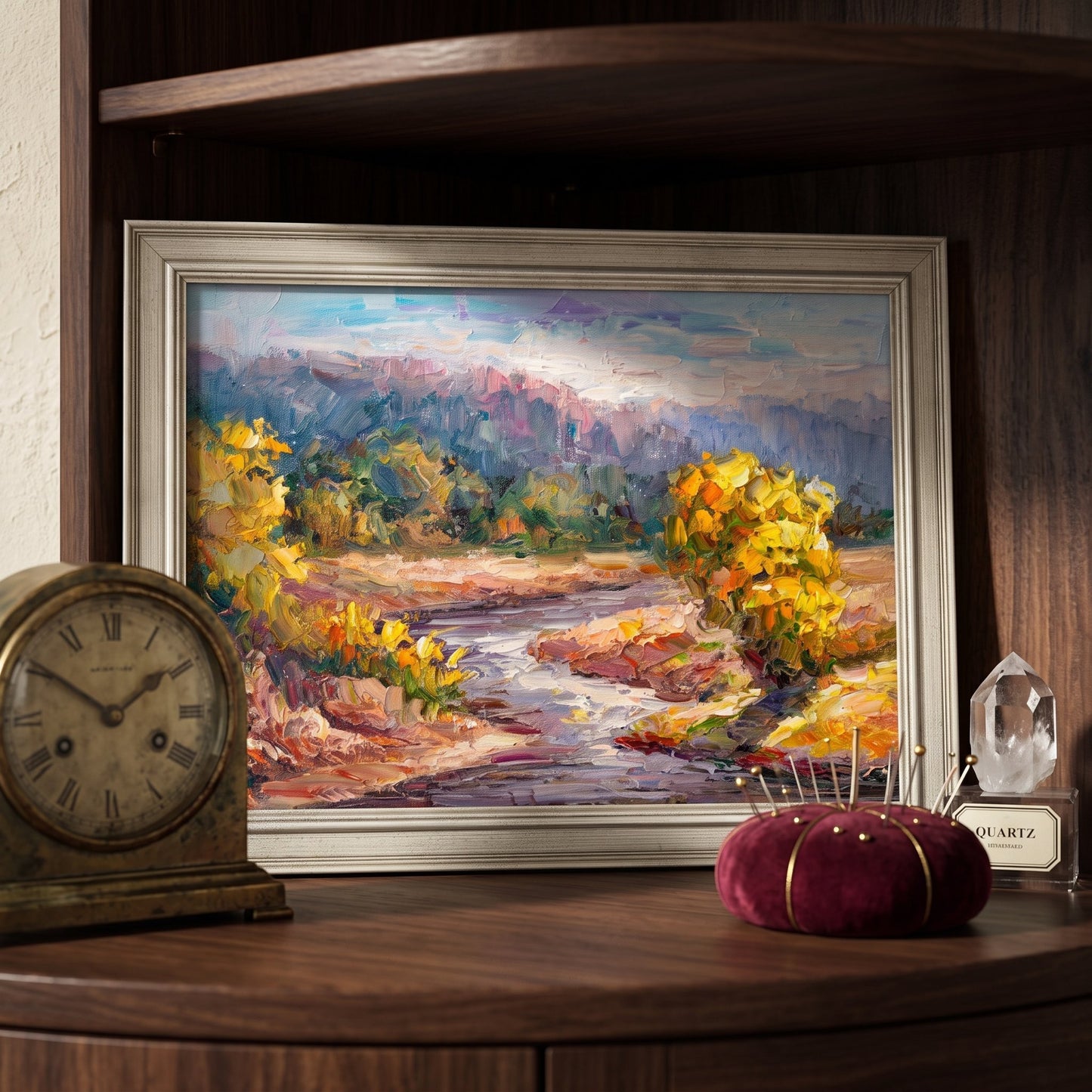 Rustic Farmhouse Study — Original Impressionist Landscape Painting Adds Warmth and Natural Beauty to the Space