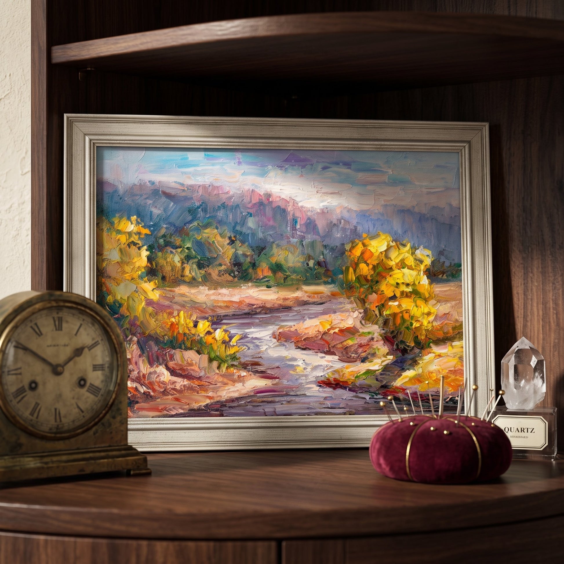 Rustic Farmhouse Study — Original Impressionist Landscape Painting Adds Warmth and Natural Beauty to the Space
