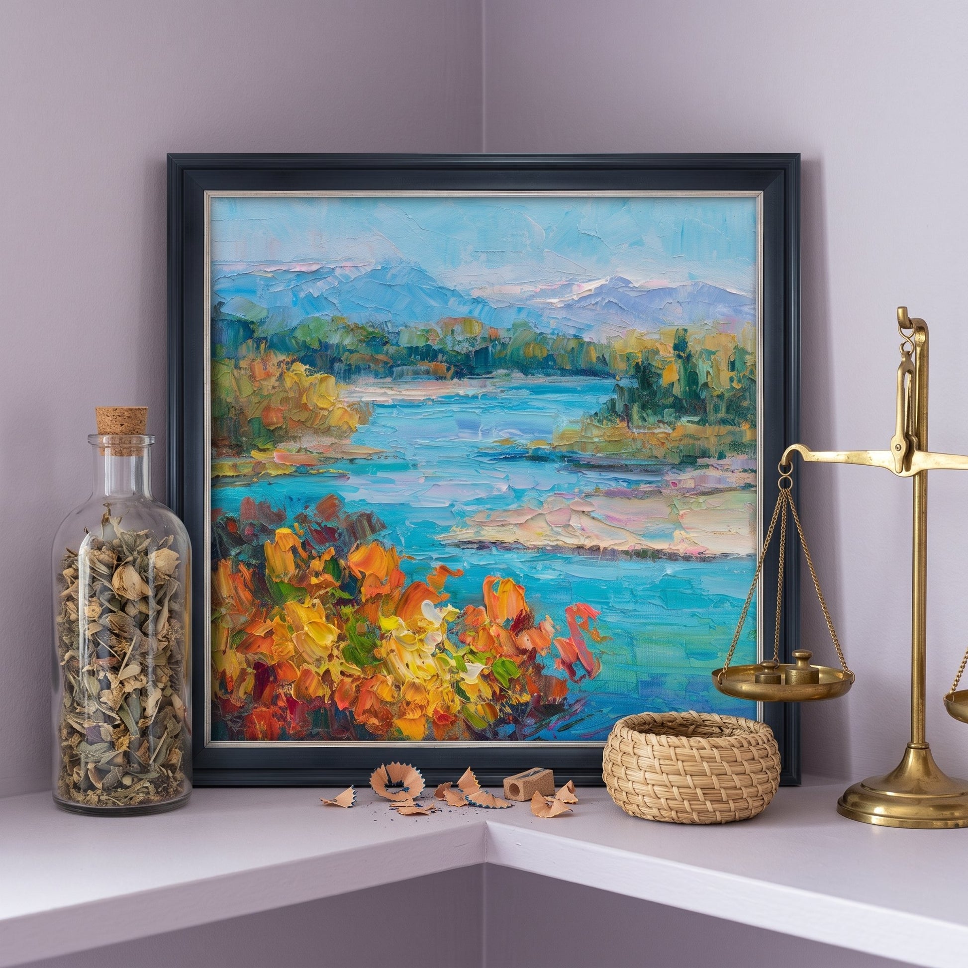 Minimalist study — vibrant Impressionist landscape transforms the space with color and tranquility