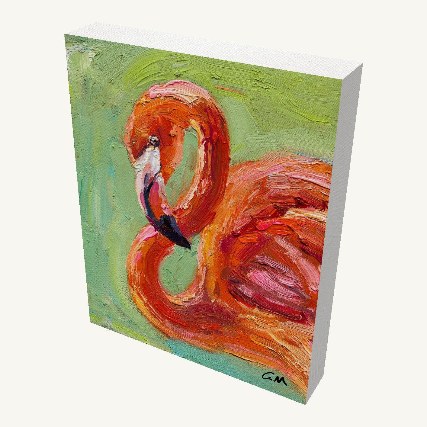 Heavy Impasto Flamingo Portrait + Palette Knife Art + Art for Modern Hotel Lobbies
