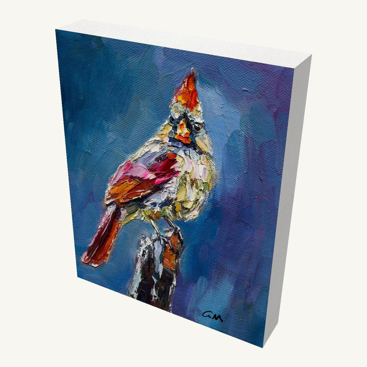 Expressive Cardinal Bird Art 8×10 Original Oil Painting