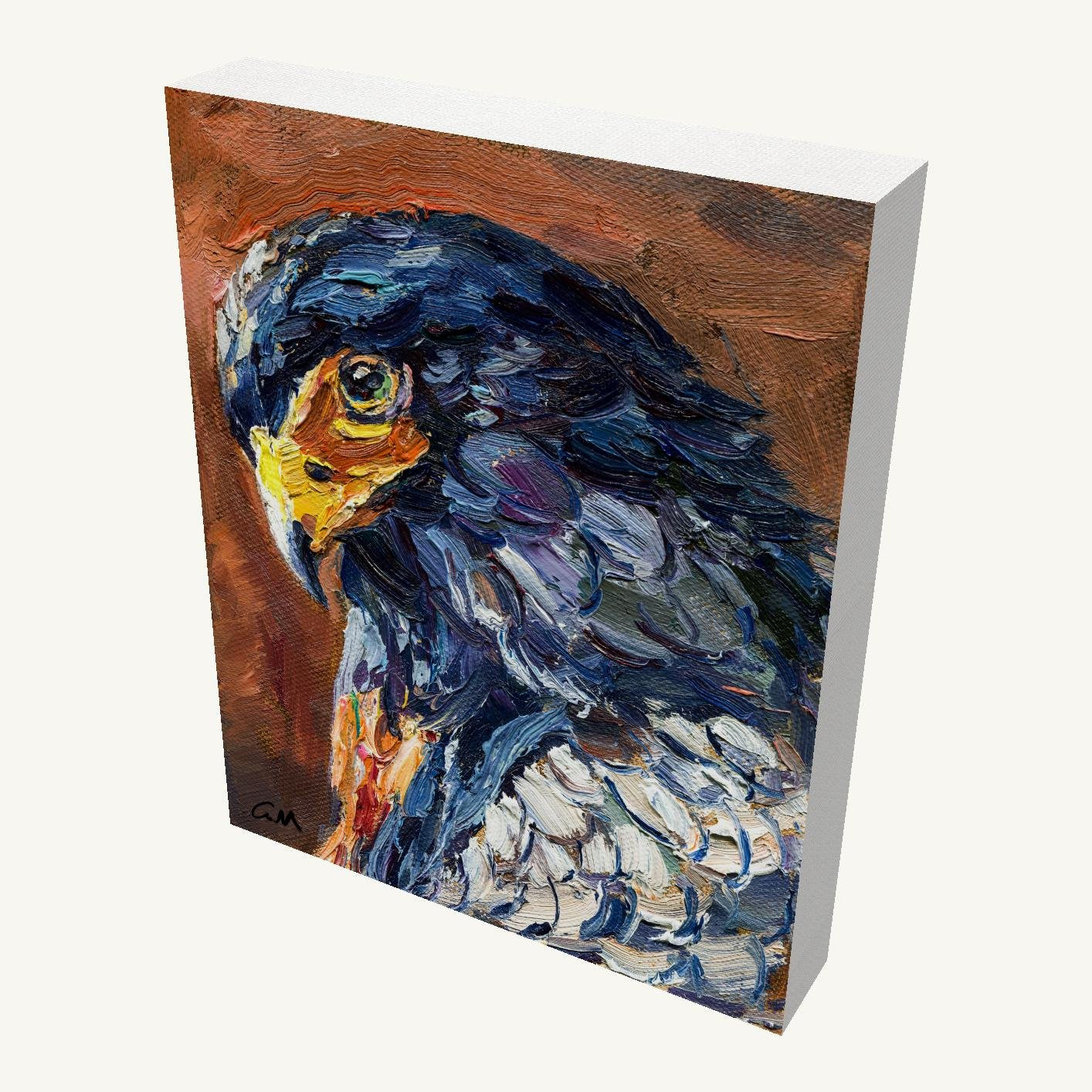 Expressive Hawk Portrait Oil Painting for Nature Art Collectors