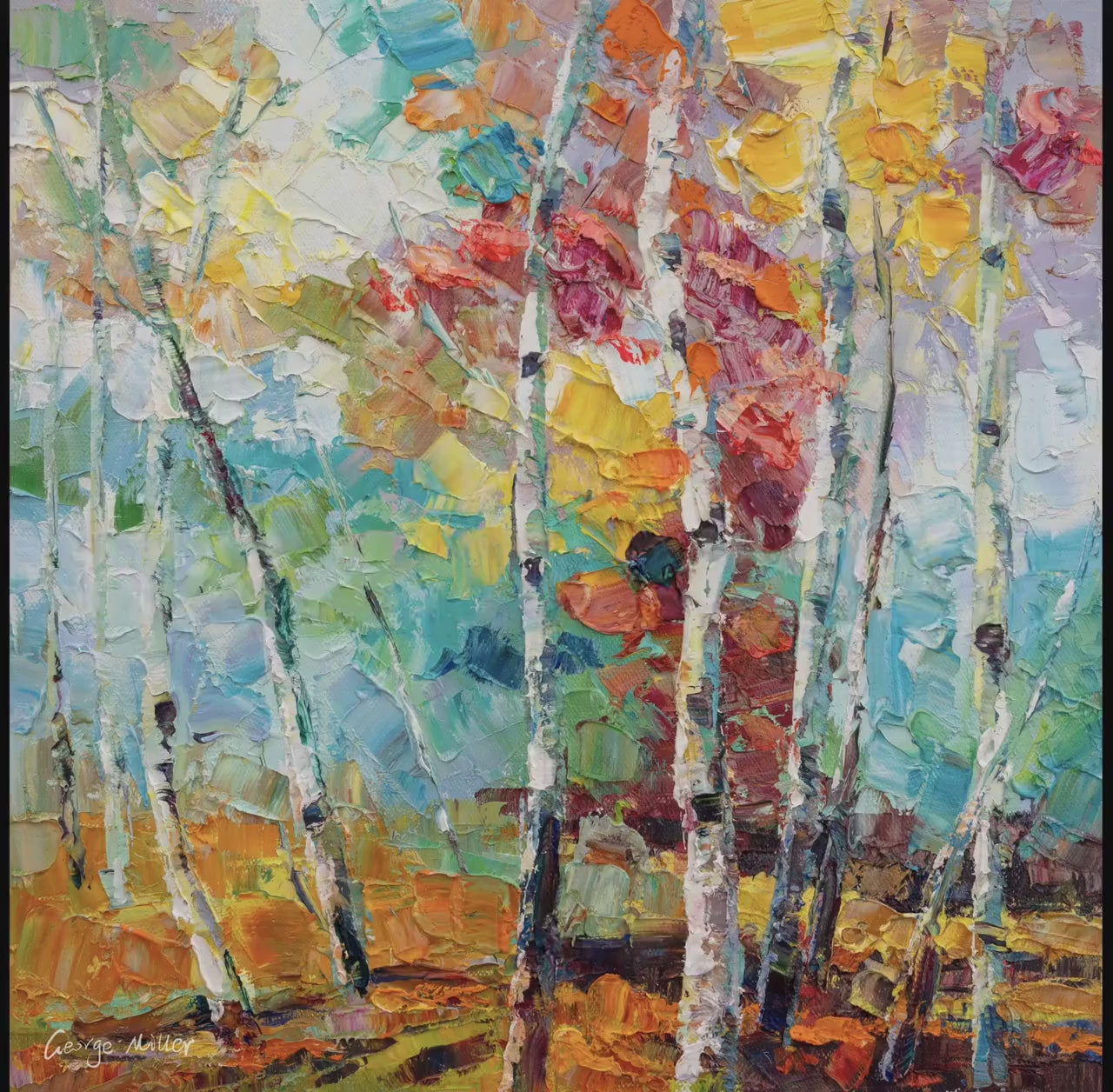 Original Landscape Oil Painting Autumn Birch Trees, Artwork, Small Wall Art, Handmade Art, Contemporary Art, Impasto Paintings On Canvas