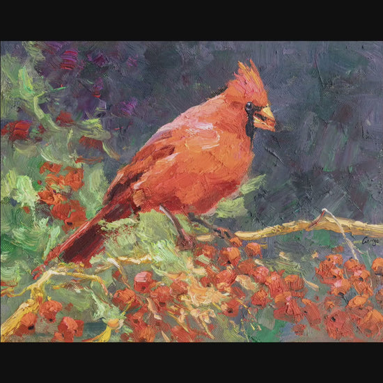 Original Bird Oil Painting Northern Cardinal, Oil Painting Of Bird, Contemporary, Impasto Painting, Colorful Abstract, Original Art Painting