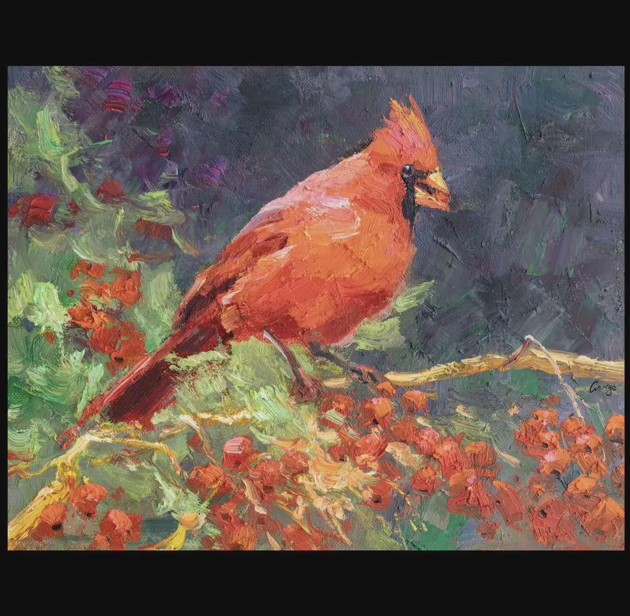 Original Bird Oil Painting Northern Cardinal, Oil Painting Of Bird, Contemporary, Impasto Painting, Colorful Abstract, Original Art Painting
