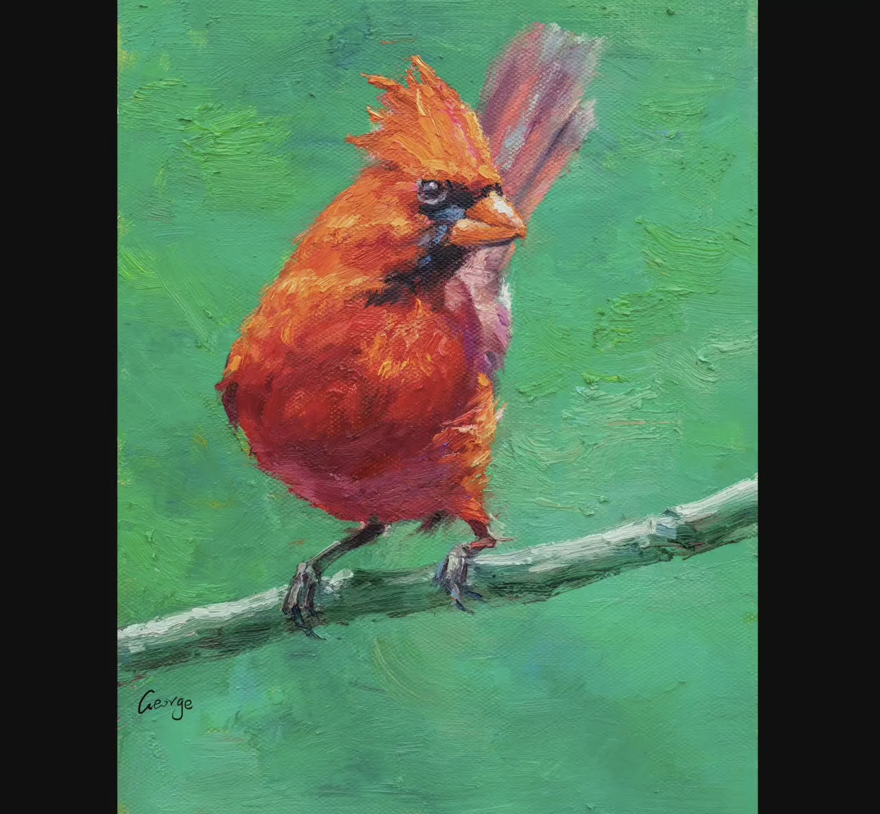 Bird Painting Northern Cardinal Male Original Art, Canvas Painting, Oil On Canvas Painting, Original Oil Painting Bird, Handmade Painting