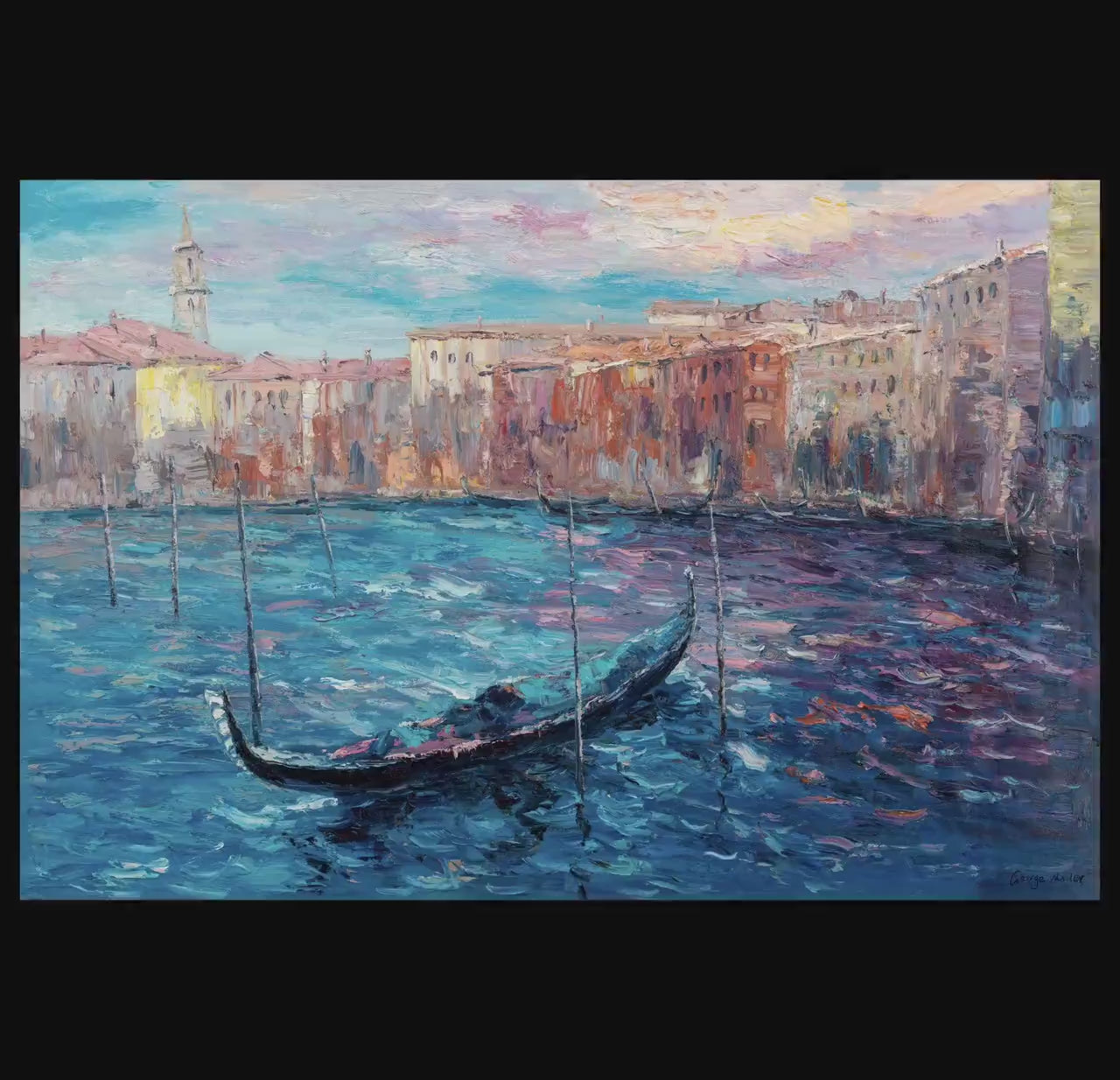 Oil Painting Venice Grand Canal Gondola, Canvas Art, Wall Art Painting, Cityscape, Large Canvas Art, Handmade, Modern Painting, Impasto