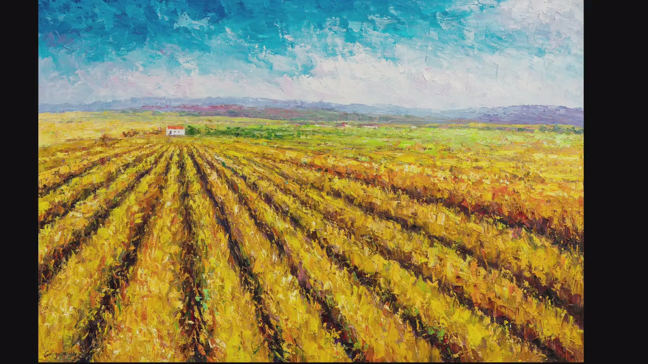 Oil Painting Tuscany Landscape Vineyard, Oil On Canvas Painting,  Large Canvas Art, Hand Painted, Rustic Oil Painting, Impasto Oil Painting