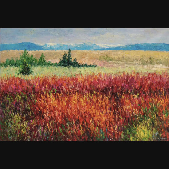 Original Landscape Oil Painting Red Flower Fields, Canvas Wall Art, Oil On Canvas Painting, Handmade Art, Impressionist Art Impasto Painting
