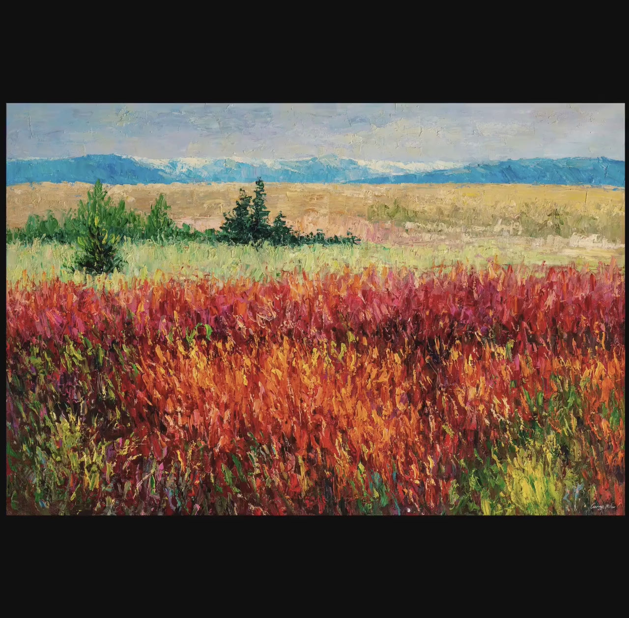Original Landscape Oil Painting Red Flower Fields, Canvas Wall Art, Oil On Canvas Painting, Handmade Art, Impressionist Art Impasto Painting