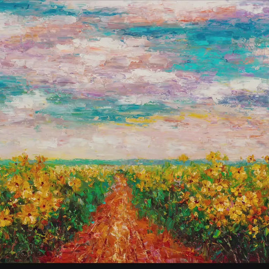 Large Oil Painting, Large Art, Sunflower Field French Landscape Painting, Palette Knife Art, Abstract Canvas Painting, Oil Painting Art