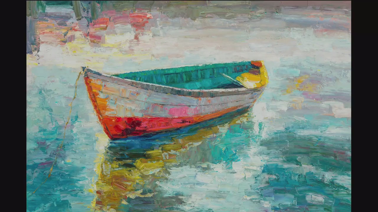 Seascape Oil Painting Fishing Boat, Contemporary Painting, Large Wall Art Canvas, Abstract Painting, Large Oil Painting, Original Painting