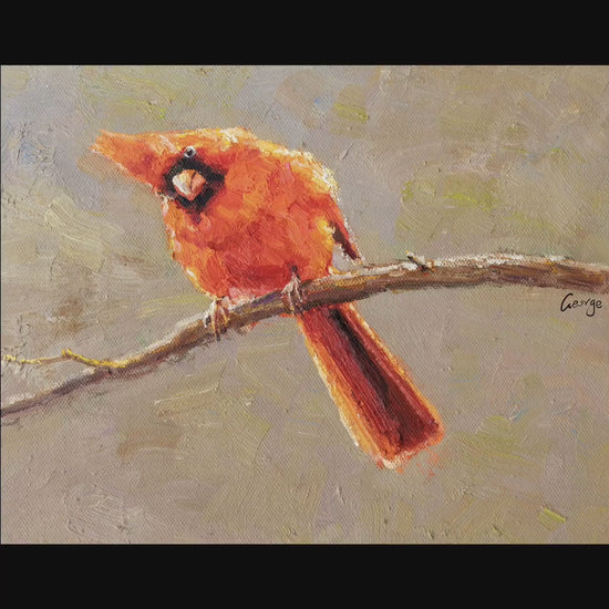 Original Oil Painting Northern Cardinal, Wall Art, Wall Art Painting, Original Painting Bird, Mini Paintings On Canvas, Hand Painted Impasto