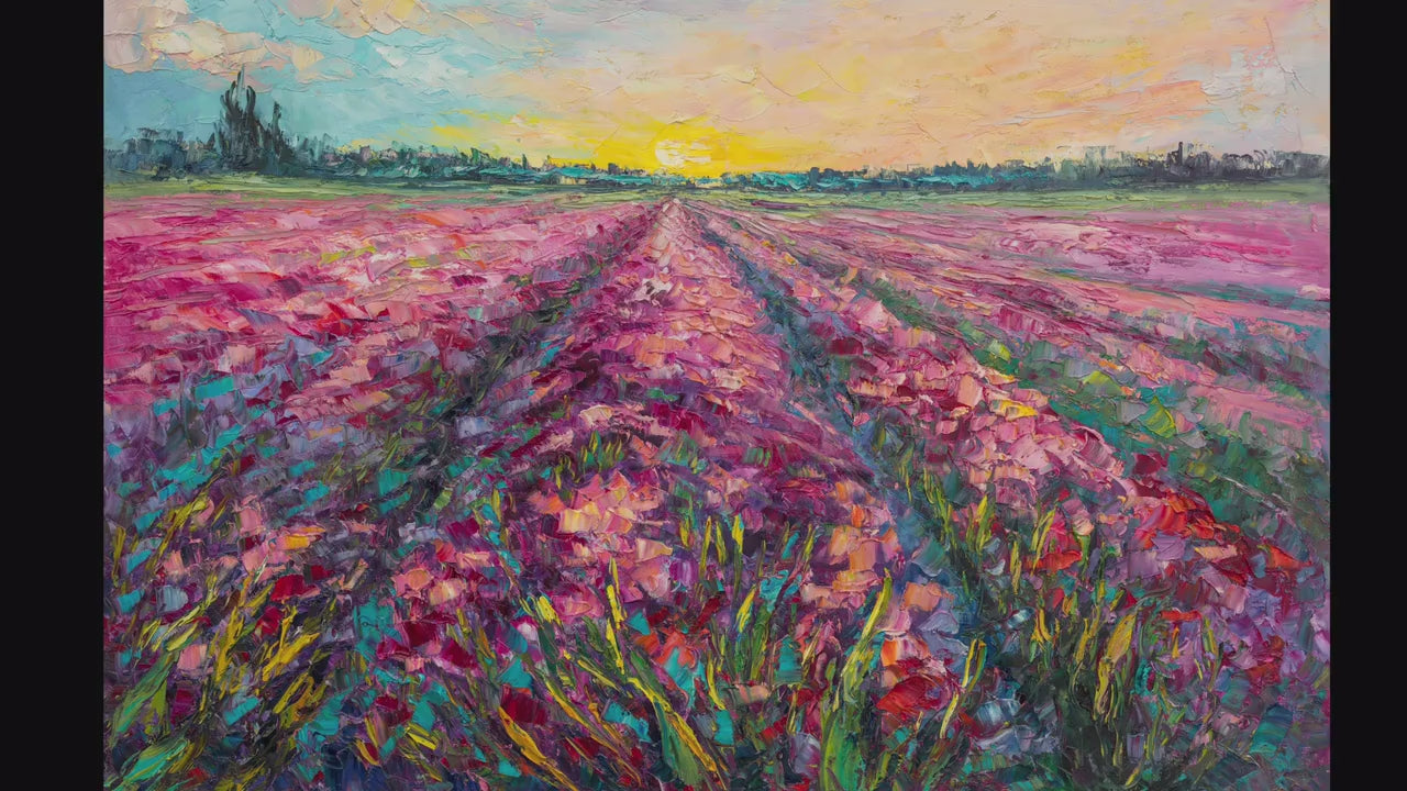 Lavender Fields Sunset, Canvas Painting, Oil Painting, Landscape Painting, Large Wall Art, Colorful Painting, Large Original Oil Painting