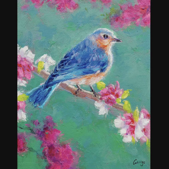 Small Oil Painting Blue Bird, Artwork, Paintings On Canvas, Original Painting Bird, Small Wall Art, Impressionist Art, Textured Painting
