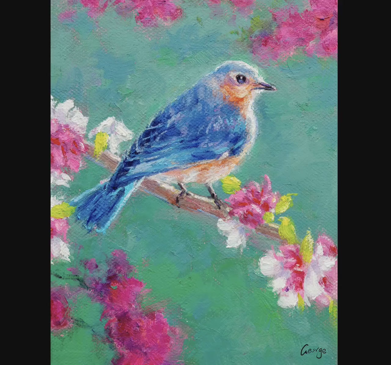 Small Oil Painting Blue Bird, Artwork, Paintings On Canvas, Original Painting Bird, Small Wall Art, Impressionist Art, Textured Painting