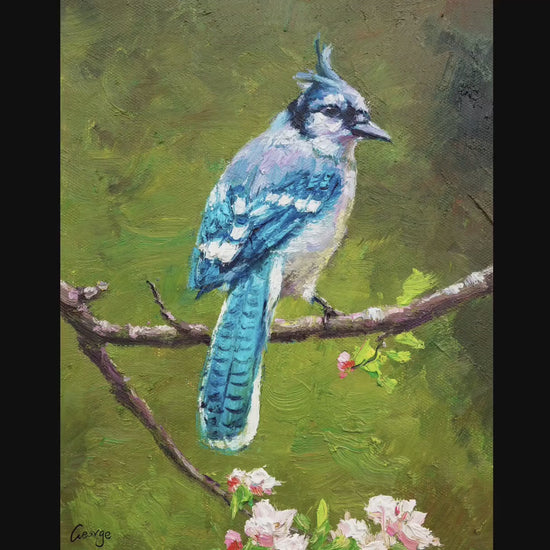 Original Bird Oil Painting Blue Jay, Canvas Painting, Oil On Canvas Painting, Bird Oil Painting, Small Paintings On Canvas, Handmade Art