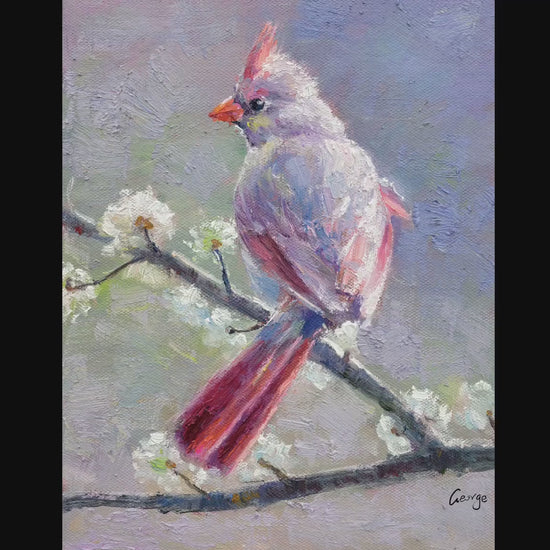 Bird Painting Northern Cardinal Female, Abstract Painting, Canvas Art, Modern Painting, Canvas Painting, Bird Art, Original Abstract Art