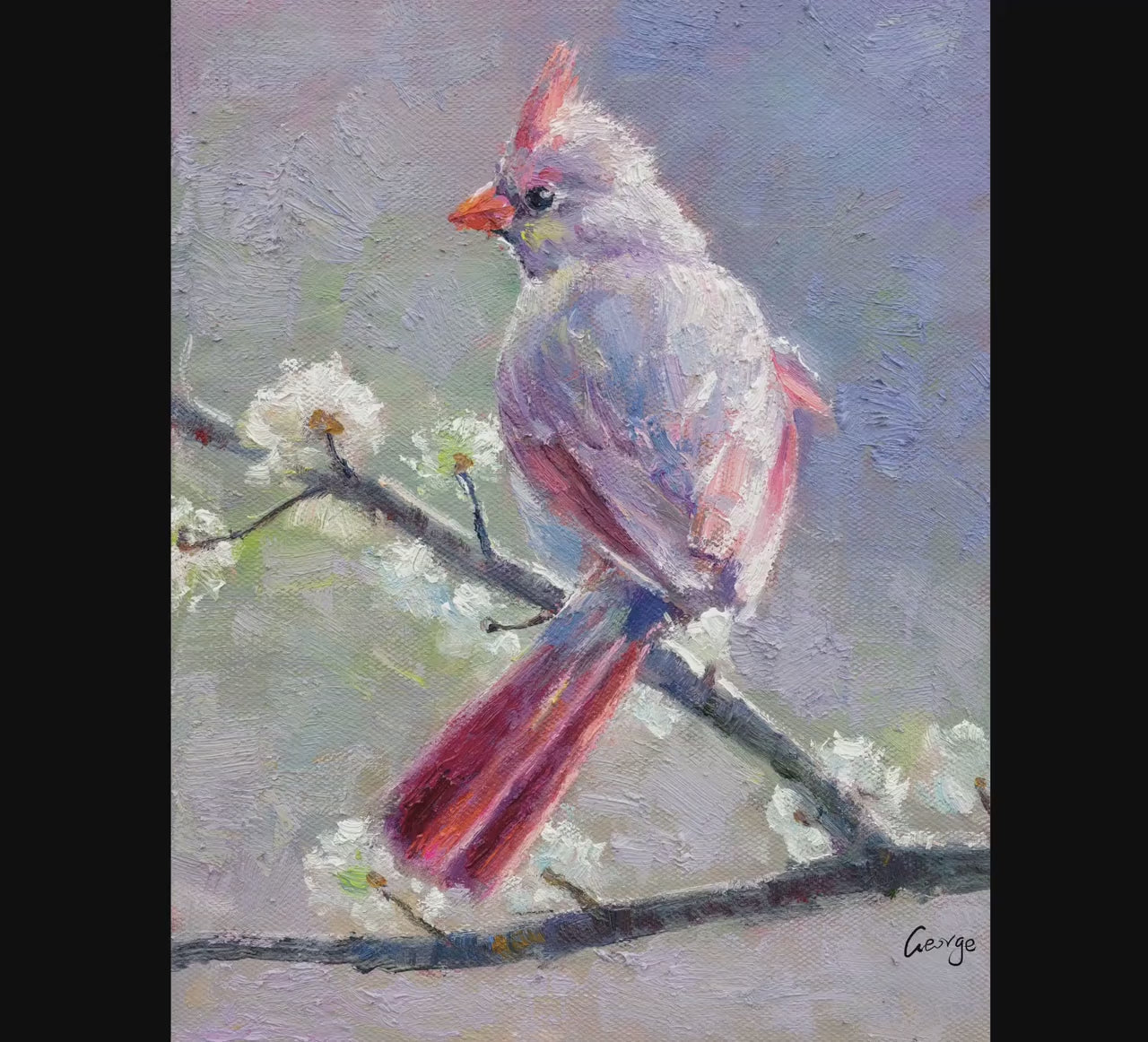 Bird Painting Northern Cardinal Female, Abstract Painting, Canvas Art, Modern Painting, Canvas Painting, Bird Art, Original Abstract Art